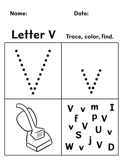 V Letter Tracing Worksheet Uppercase And Lowercase Letter Or