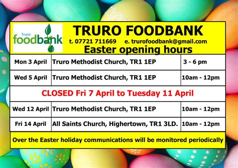 easter opening hours truro foodbank