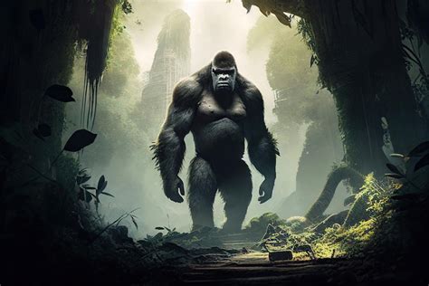 Premium Photo | Big ape gorilla king kong in the jungle Generative AI