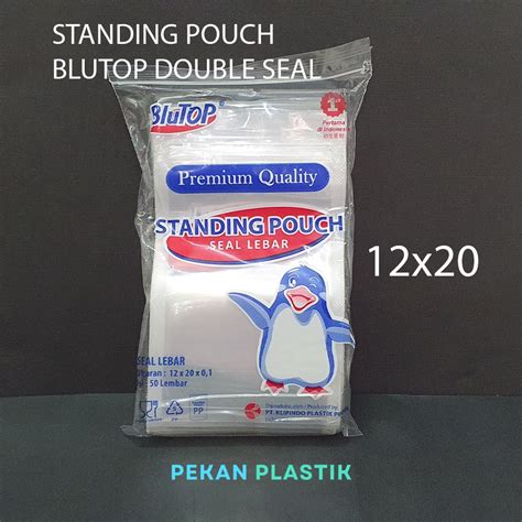 Jual 12x20 STP Blutop Plastik Standing Pouch Seal Lebar STP Bening