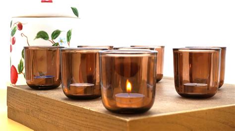 12 Votive Candle Holder Amber Votive Candle Holders Brown Votive Holders Glass