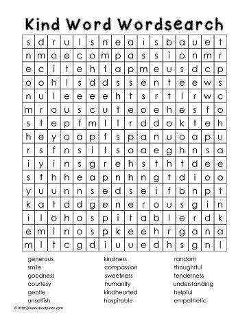 Wordsearch for Kindness Worksheets