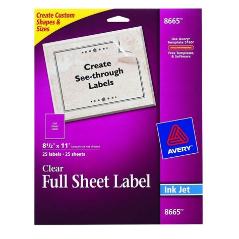 Avery Matte Frosted Clear Full Sheet Labels For Inkjet Printers 8 5 X