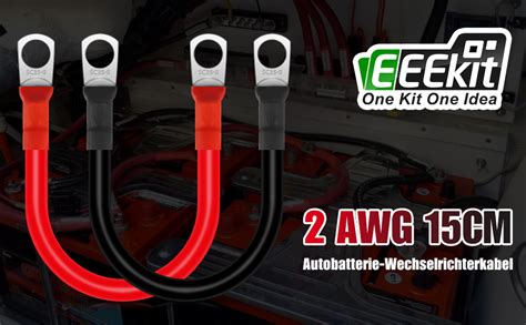 EEEKit 2 Stück Batteriekabel 15cm 2 AWG 33 6mm² 12V Batterie Kabel