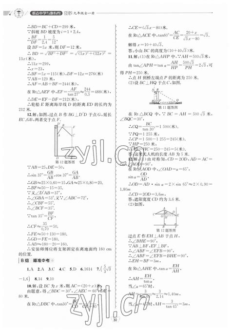 2023年重点中学与你有约九年级数学全一册浙教版答案——青夏教育精英家教网——