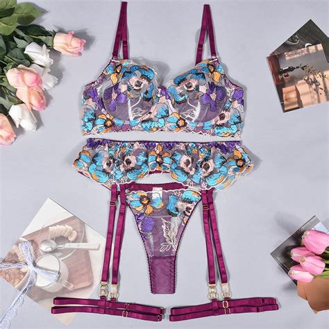 Floral Embroidery Lace Lingerie Set For Women Sexy Thongs G Strings