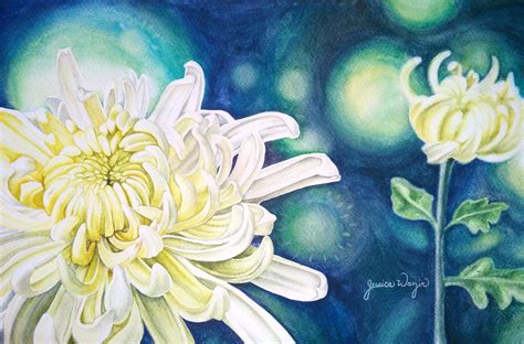 White Chrysanthemum Watercolor Flowers Chrysanthemum Watercolor