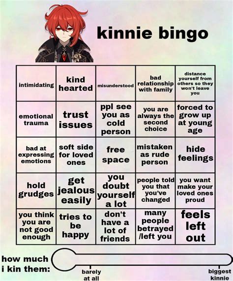 Diluc Kinnie Bingo Bingo Template Bingo Feelings And Emotions