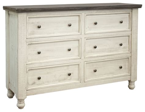 Stonegate Rustis Solid Wood 6 Drawer Dresser White Farmhouse