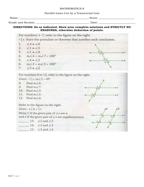 Parallel Lines Worksheet