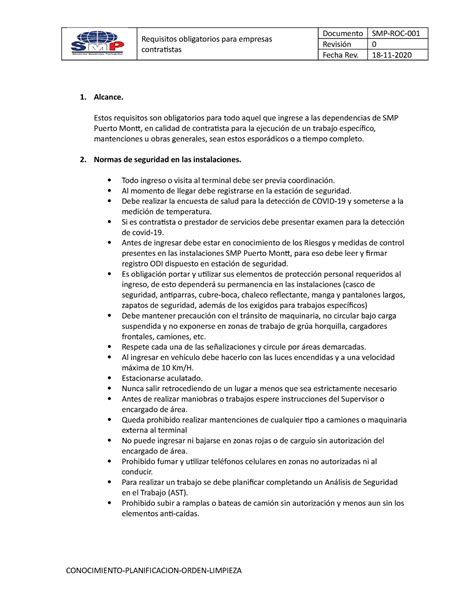 Requerimientos Para Contratistas Requisitos Obligatorios Para