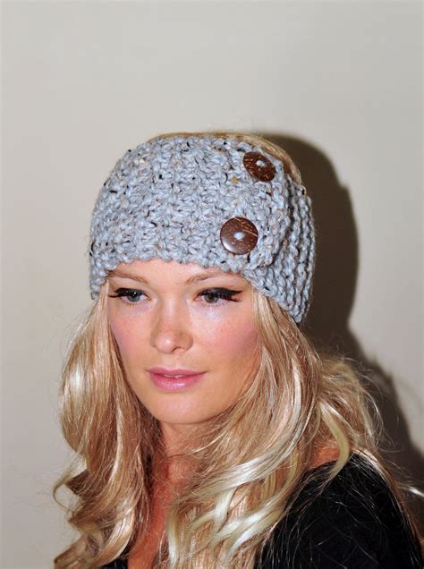 Earwarmer Buttons Winter Wool Crochet Headband Chunky Ear Warmer Choose