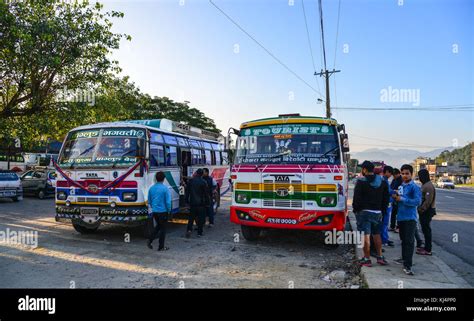 Pokhara Nepal Oct People Waiting At The Bus Station In