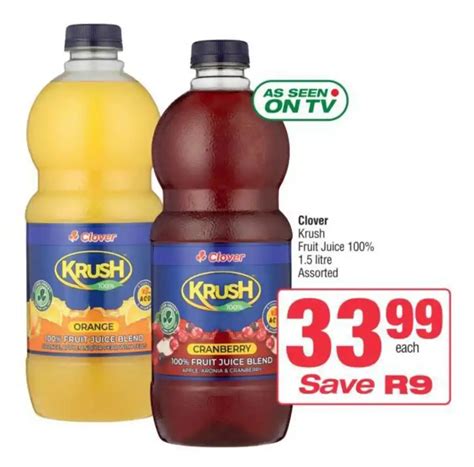 Clover Krush Fruit Juice 100 1 5 Litre Assorted Offer At Spar