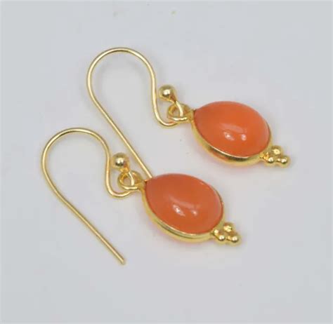 925 Solid Sterling Silver 24ct Gold Overlay Red Carnelian Hook Earring