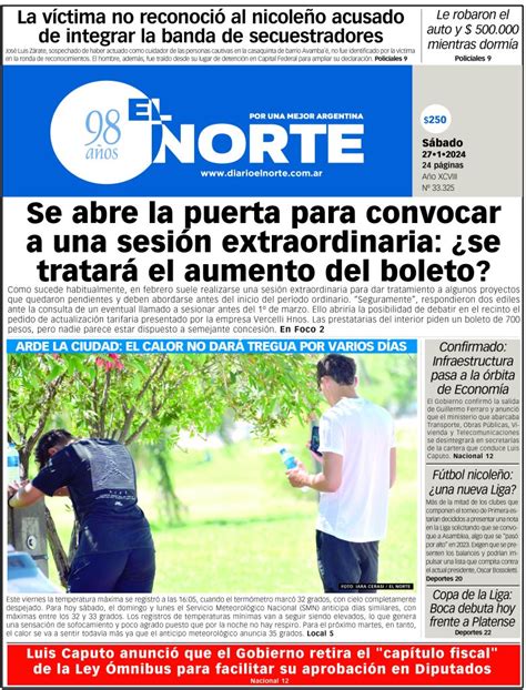 Tapa del día sábado 27 de enero de 2024 Diario El Norte San Nicolás