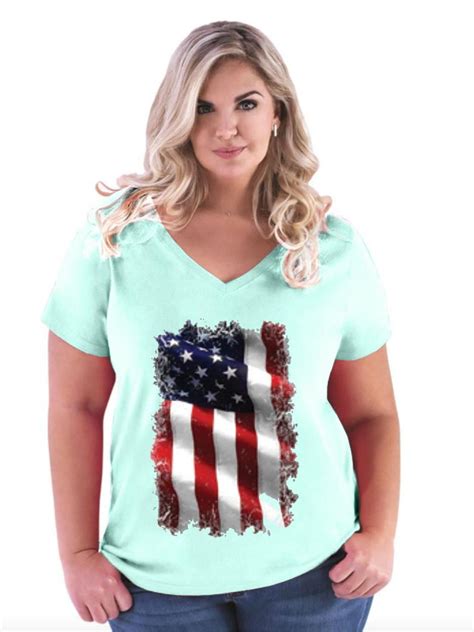 Iwpf Womens And Womens Plus Size Patriotic American Flag Curvy V Neck