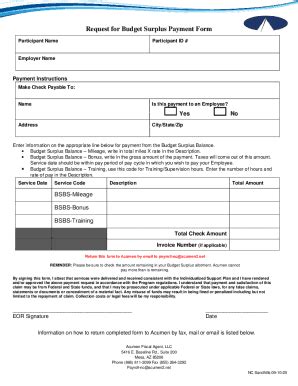 Fillable Online Request For Budget Surplus Payment Form Fax Email Print