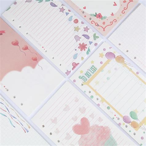 2022 Girly Cute School Notebook Filler Paper Set A6 Kawaii Diary Refill