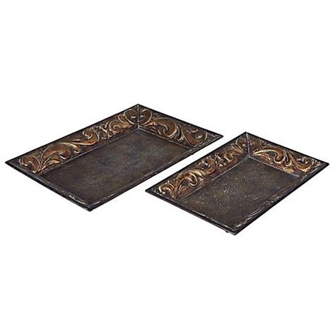 Household Essentials® 2-Piece Vintage Metal Tray Set in Bronze Vintage ...