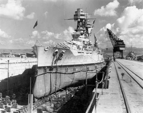 USS Nevada in dry dock at Pearl Harbor, c. 1935 (Naval History and ...