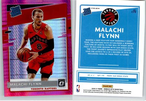 Malachi Flynn 2020 21 Donruss Optic Hyper Pink Prizm 179 Raptors RC