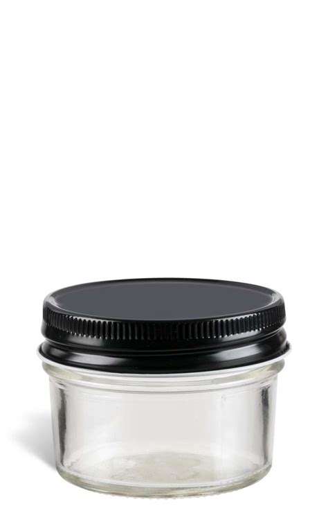 Eco Mason Tapered Glass Jar With Black Lid 4 Oz Specialty Bottle