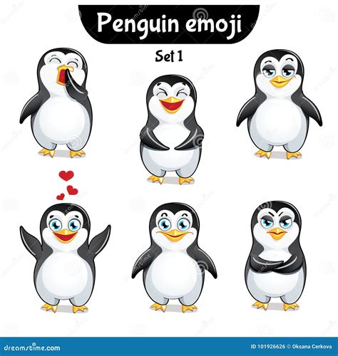 Vector Set Of Cute Penguin Characters Set 1 Stock Vector