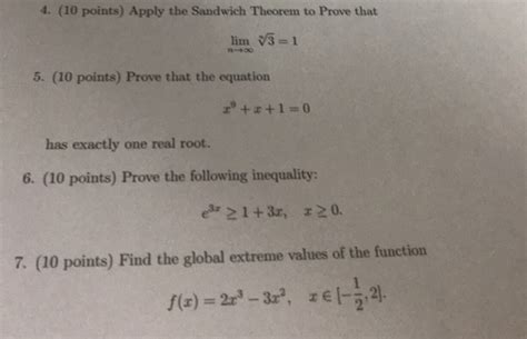 Solved Points Apply The Sandwich Theorem To Prove Chegg