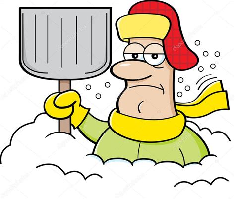 Cartoon man buried in snow and holding a shovel. Stock Illustration by ...