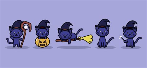 Set Oc Cute Witch Cat Sorcerer Mascot Design 4439259 Vector Art At Vecteezy