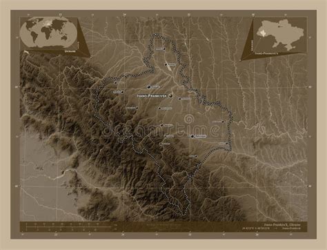 Ivano Frankivs K Ukraine Sepia Labelled Points Of Cities Stock