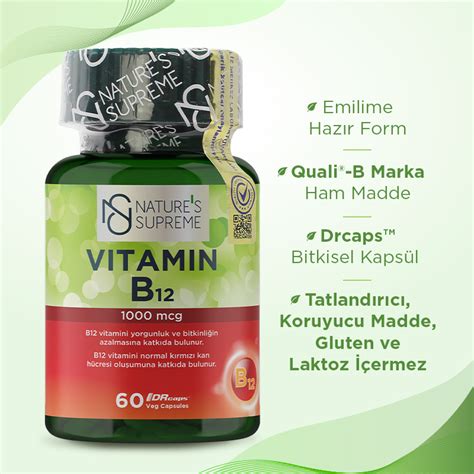 Natures Supreme Vitamin B12 1000 Mcg 60 Kapsül B Vitaminleri