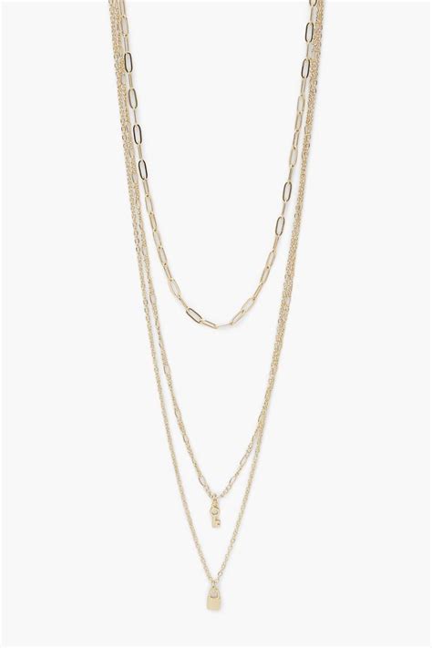 Gold Padlock Triple Layering Necklace Boohoo