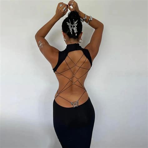 Cryptographic Sexy Backless Bandage Butterfly Detail Long Dress Club Party Summer Sleeveless