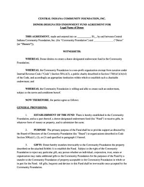 Fillable Online Donor Designated Endowment Fund Agreement Template Fax