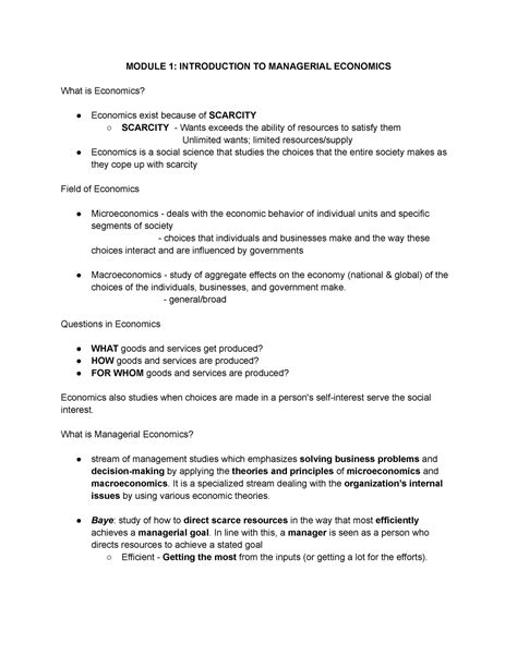 Managerial Economics Reviewer MODULE 1 INTRODUCTION TO MANAGERIAL