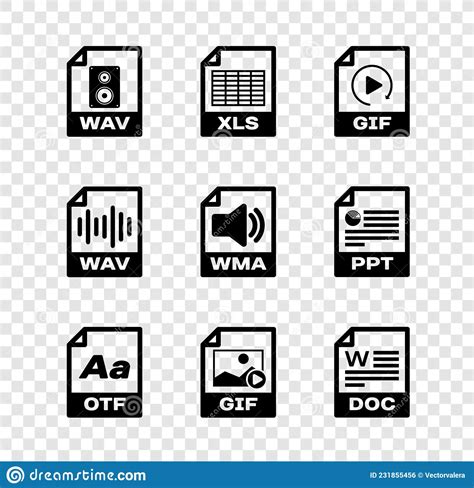 Set Wav File Document Xls Otf And Doc Icon Vector Stock Vector