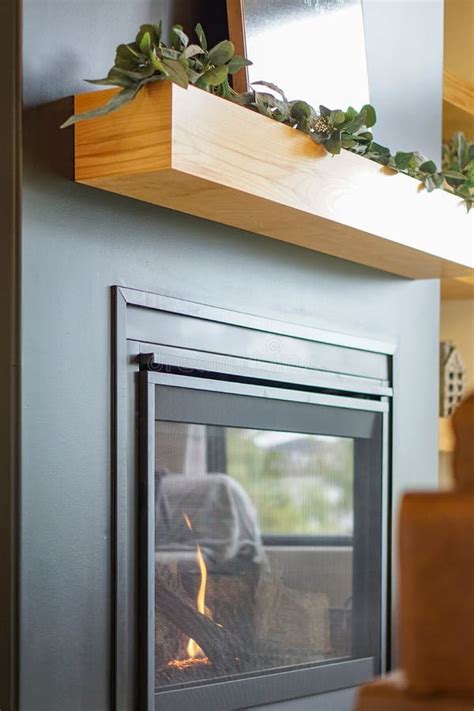 Modern Black Fireplace And Wooden Mantle Stock Image Image Of Wooden