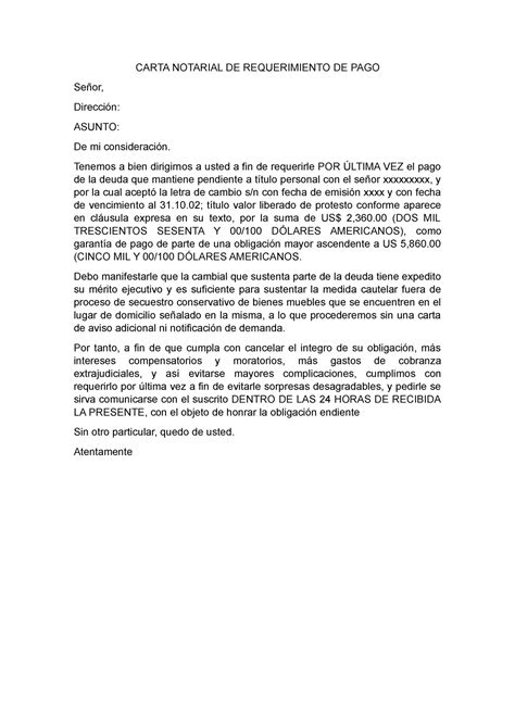 Carta Notarial De Requerimiento De Pago Carta Notarial De