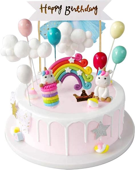 Izoel Unicorn Cake Topper Kit Cloud Rainbow Balloon Happy Birthday