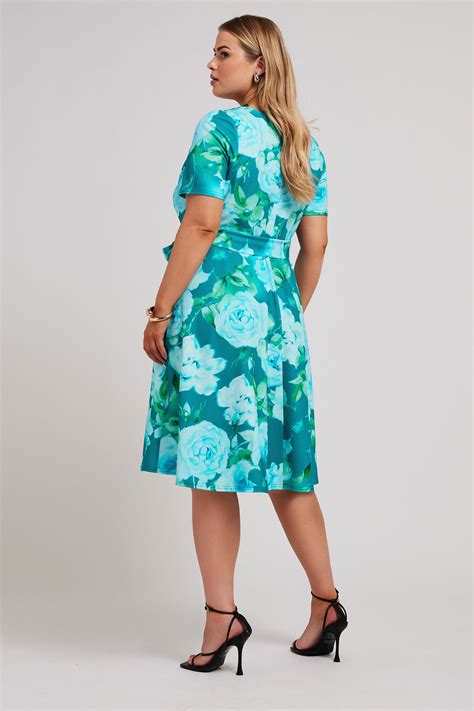 Yours London Plus Size Blue Floral Print Skater Dress Yours Clothing