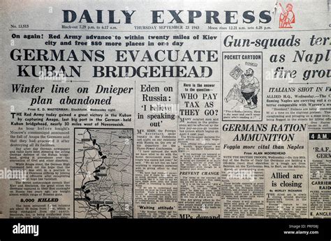 Second World War Headlines In Daily Express Newspaper Germans Evacuate