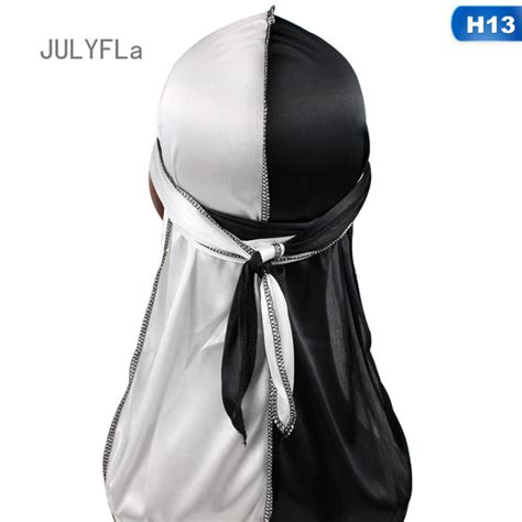 Julyfla Silky Durag Pirate Cap 2 Tone Color Block Long Tail Headwrap