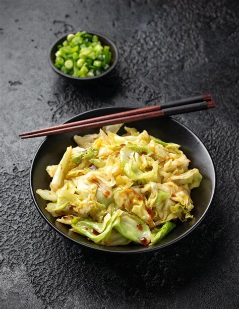 Stir Fried Cabbage with Soy Sauce, Vinegar and Garlic Stock Photo ...