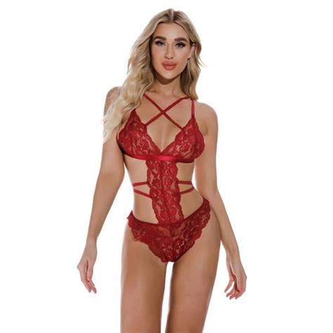 Femmes Lingerie Sexy Dentelle Babydoll G String String Bas Sous