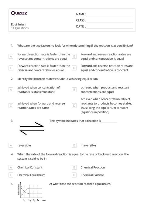 Chemical Equilibrium Worksheets On Quizizz Free Printable