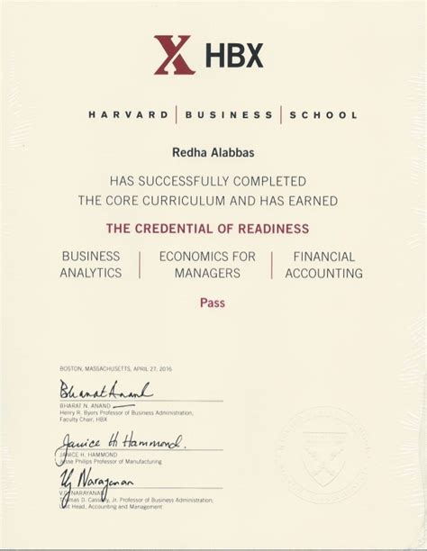 Harvard Core Certificate