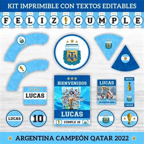 Kit Imprimible Texto Editable Selecci N Argentina Campe N Mercadolibre