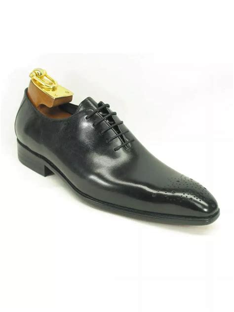 Carrucci Mens Black Whole Cut Oxford Leather Dress Shoes